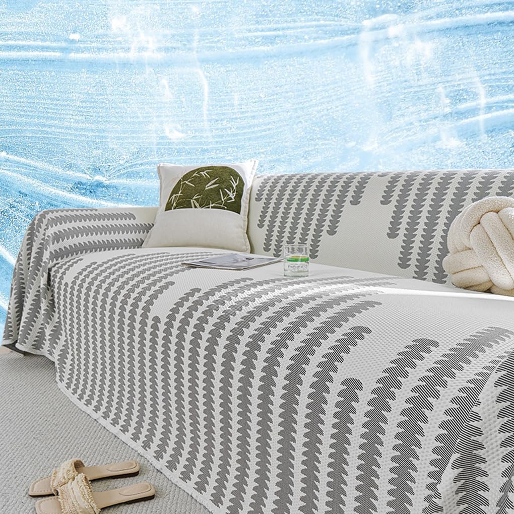 「ORRMALL」ソファーカバー 冷感 夏用 180×130cm ひんやり アイスシルク 接触冷感 涼しく快適 通気性 速乾 洗える 滑り止め付き ソファーシーツ 1人掛け 2人掛け 3人掛け L字対応 北欧風 無地 おしゃれ 防塵 汚れ防止 ペット対策 ソファ保護 柔らかい 清潔感 リビング用 ORRSofa95