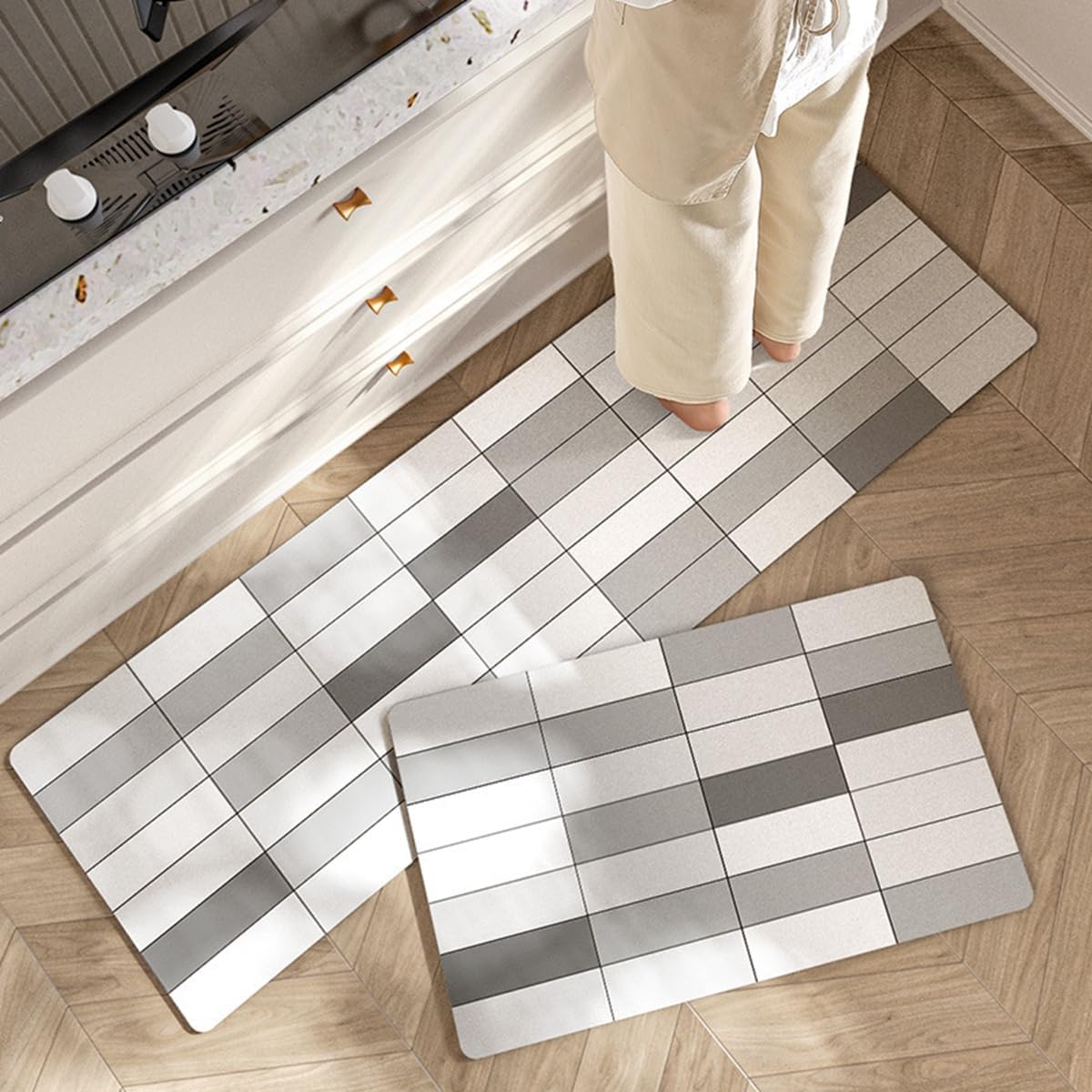 Tuokus キッチンマット 拭ける 75×45cm 玄関マット カーペット ラグマット 廊下マット 台所マット 洗える 滑り止め付き 厚手防音 掃除易い 抗菌防臭 吸水 厚手 長方形 水や油の吸収が良い 防汚 TCFJ25
