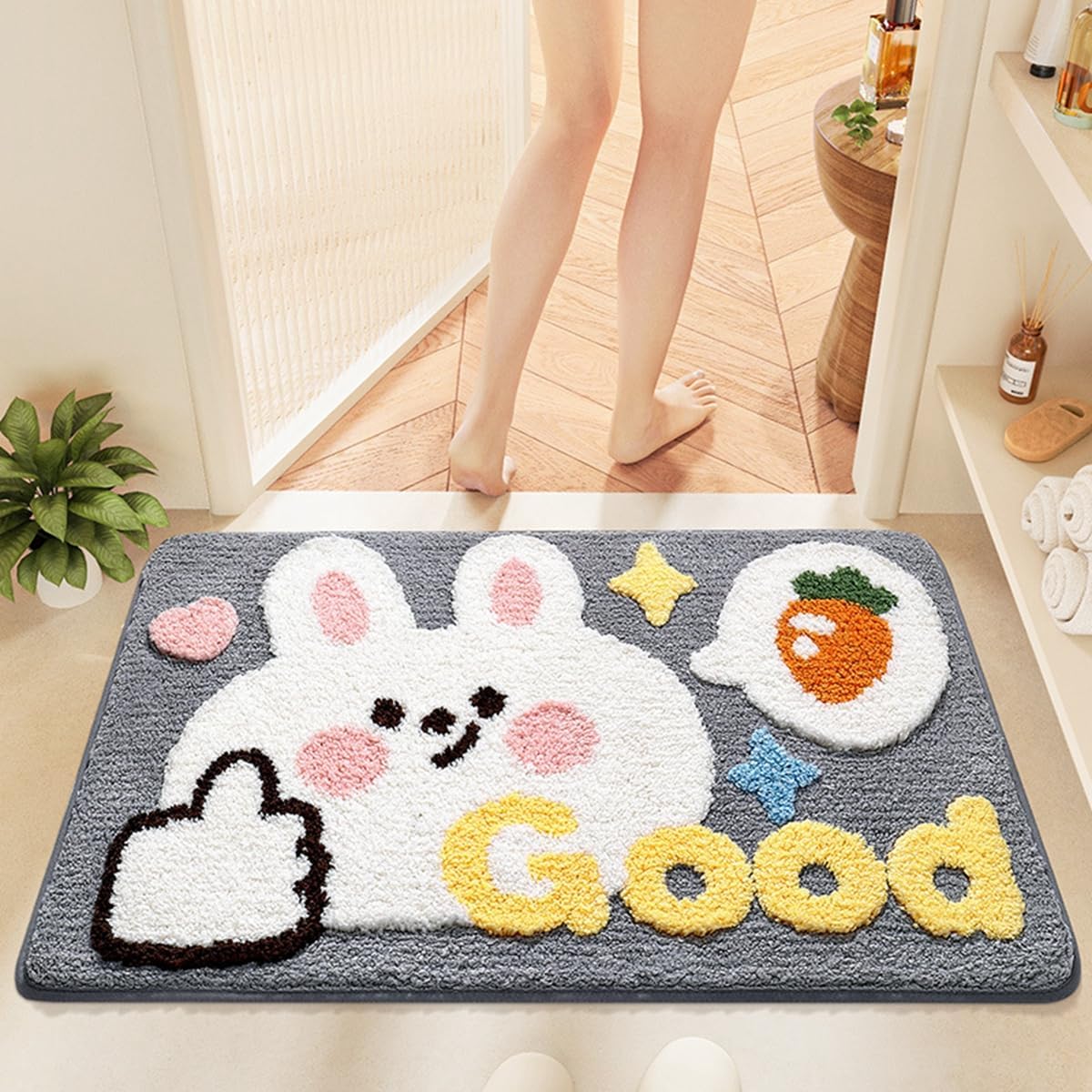 「Tuokus」バスマット 60×40cm 足拭きマット お風呂マット 玄関マット 吸水速乾滑り止め 風呂マット ふんわり 超厚い 吸水速乾 滑り止め ふわふわ 洗える 丸洗い可能 洗面所 脱衣所 浴室 キッチン 台所 TYSD56A