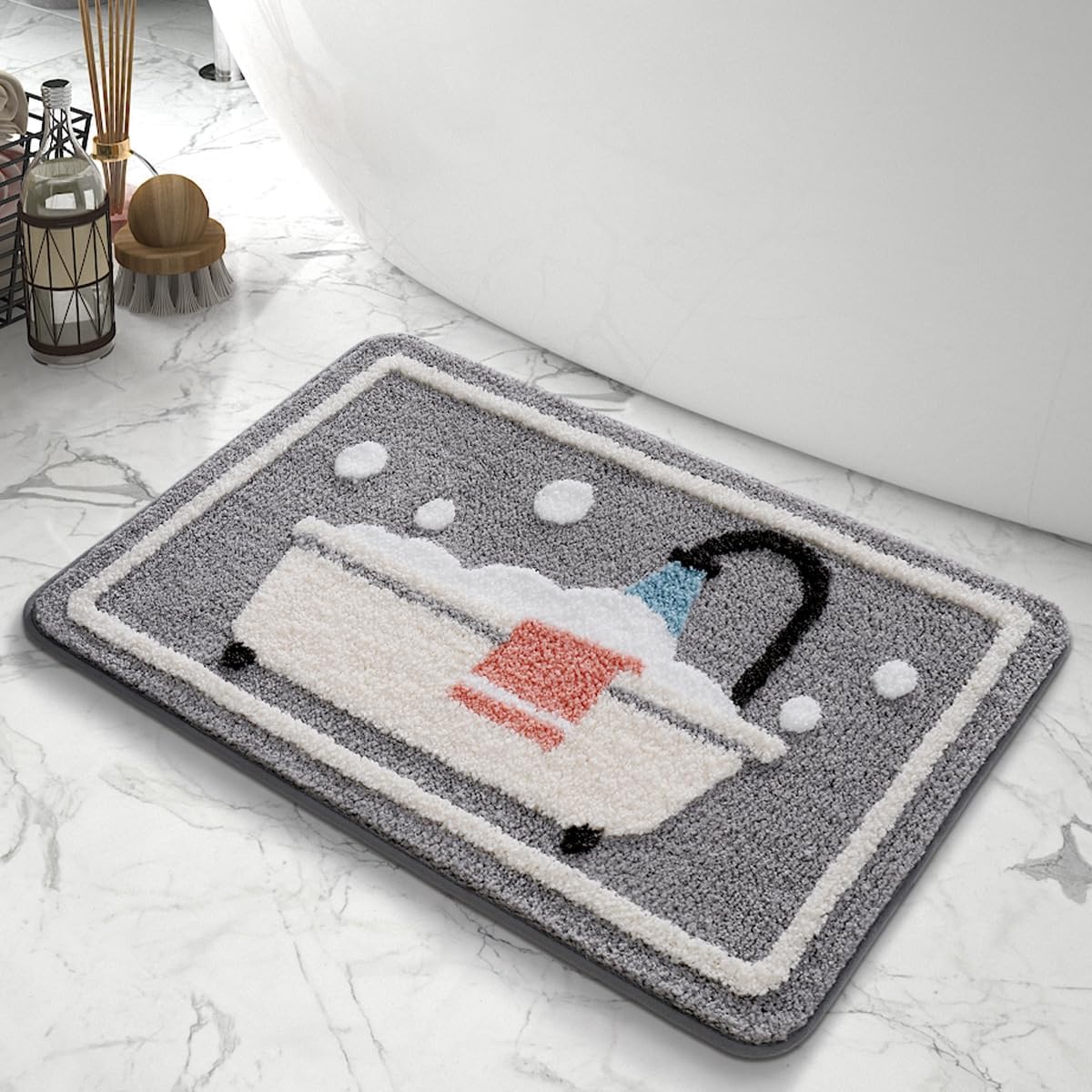 「Tuokus」バスマット 60×40cm 足拭きマット お風呂マット 玄関マット 吸水速乾滑り止め 風呂マット ふんわり 超厚い 吸水速乾 滑り止め ふわふわ 洗える 丸洗い可能 洗面所 脱衣所 浴室 キッチン 台所 TYSD59