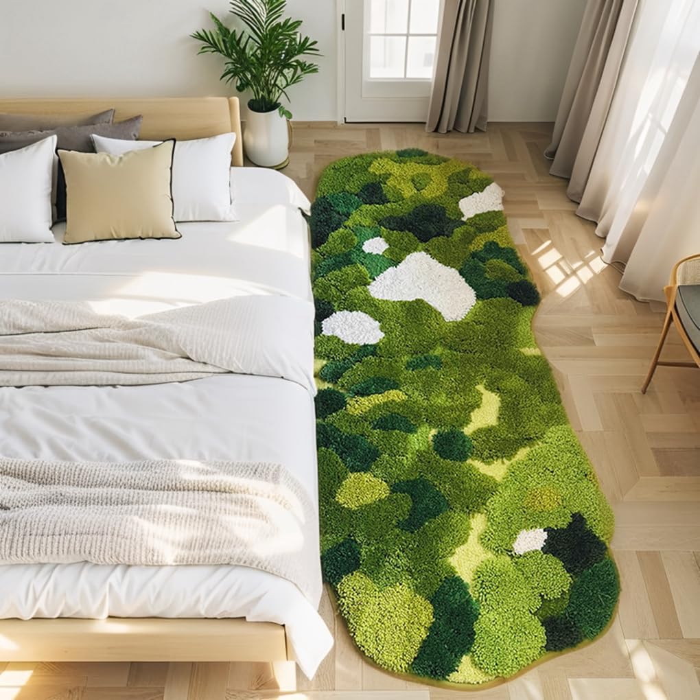 「Tuokus」モスラグ ラグマット60×120cm 苔風 立体デザイン 変形ラグ 北欧風 おしゃれ 厚手 植毛加工 ふわふわ 柔らかい 防滑TPR底 滑り止め付き 吸水 床保護 ベッドサイドラグ 玄関マット リビング 寝室用 洗える 小さめラグ ZHRDTjia21