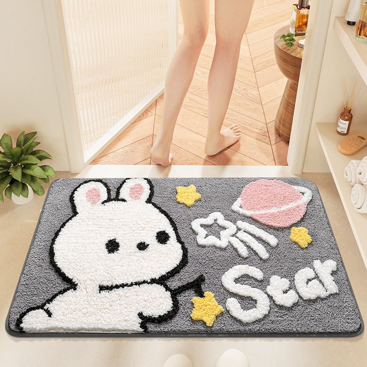 「Tuokus」バスマット 60×40cm 足拭きマット お風呂マット 玄関マット 吸水速乾滑り止め 風呂マット ふんわり 超厚い 吸水速乾 滑り止め ふわふわ 洗える 丸洗い可能 洗面所 脱衣所 浴室 キッチン 台所 TYSD56A