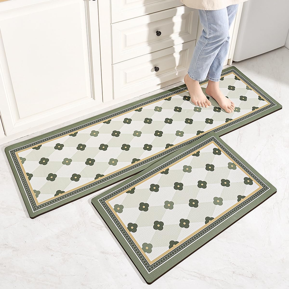 「Tuokus」キッチンマット 拭ける 75×45cm 玄関マット カーペット ラグマット 廊下マット 台所マット 洗える 滑り止め付き 厚手防音 掃除易い 抗菌防臭 吸水 厚手 長方形 水や油の吸収が良い 防汚 TCFJ22