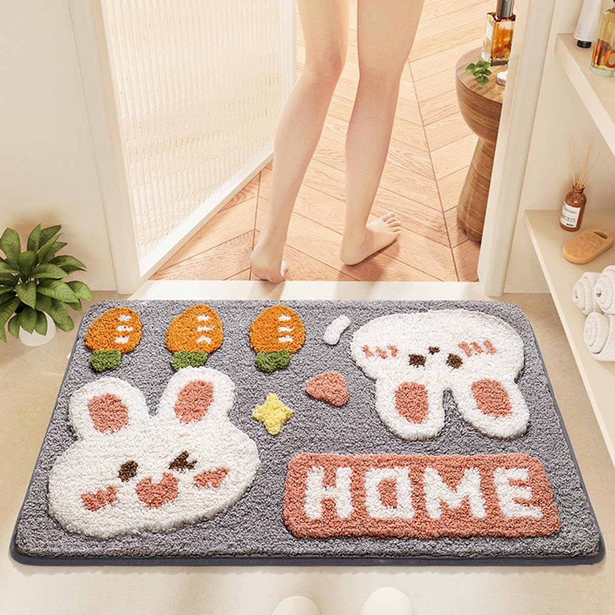 「Tuokus」バスマット 60×40cm 足拭きマット お風呂マット 玄関マット 吸水速乾滑り止め 風呂マット ふんわり 超厚い 吸水速乾 滑り止め ふわふわ 洗える 丸洗い可能 洗面所 脱衣所 浴室 キッチン 台所 TYSD56A