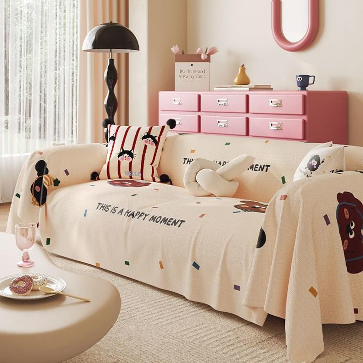 「Tuokus」ソファーカバー 180×180cm 2人掛け・3人掛け 肘付き 洗える ペットの引っかき傷防止 通気性 ふんわり おしゃれ 滑り止め付き 汚れ防止 防塵 オールシーズン対応 Sofajia63