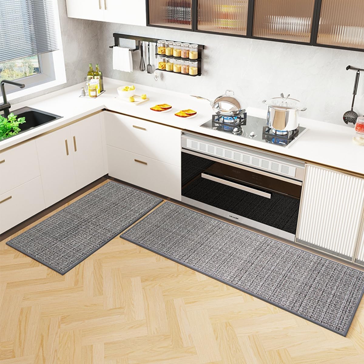 「Tuokus」キッチンマット 玄関マット カーペット ラグマット 廊下マット 台所マット 洗える 滑り止め付き 厚手防音 掃除易い 抗菌防臭 吸水 厚手 長方形 水や油の吸収が良い 防汚 45*70cm TCFJ09