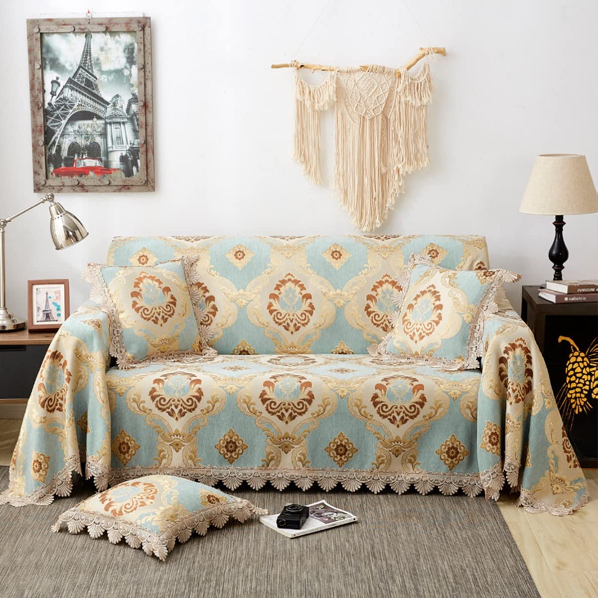 「Tuokus」ソファーカバー 2人掛け 3人掛け 肘付き クラシック ソファパッド ペットの引っかき傷防止 クッション ソファー スリップ 洗える 防塵(180*260cm)