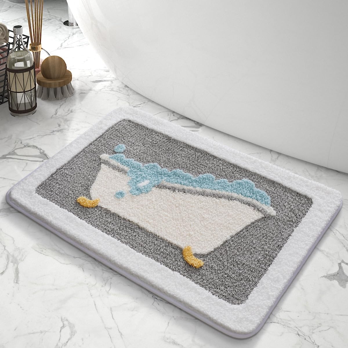 「Tuokus」バスマット 60×40cm 足拭きマット お風呂マット 玄関マット 吸水速乾滑り止め 風呂マット ふんわり 超厚い 吸水速乾 滑り止め ふわふわ 洗える 丸洗い可能 洗面所 脱衣所 浴室 キッチン 台所 TYSD59