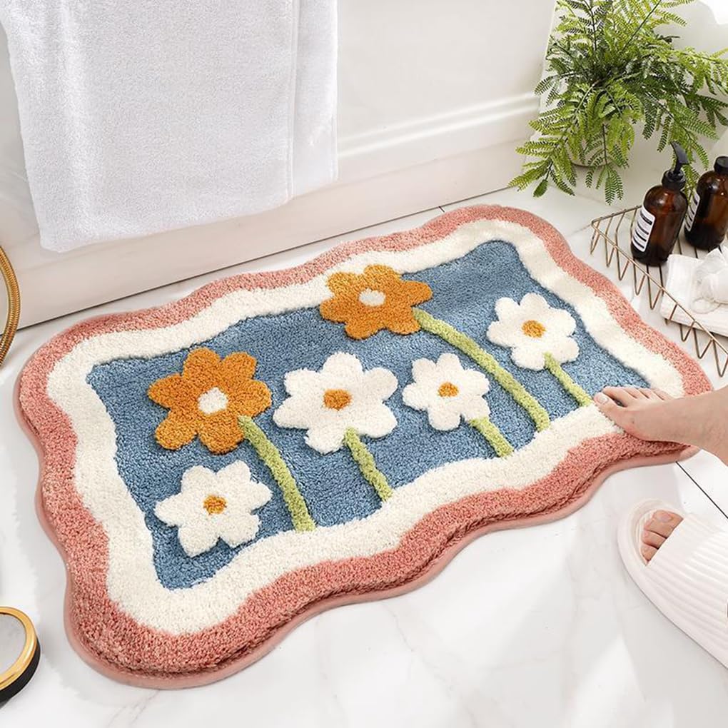 バスマット 40×60cm 吸水速乾 ふわふわ マイクロファイバー 滑り止め付き 抗菌防臭 厚手 洗濯機対応 乾きやすい お風呂マット 脱衣所 洗面所用 おしゃれ 北欧風 ORYSD58