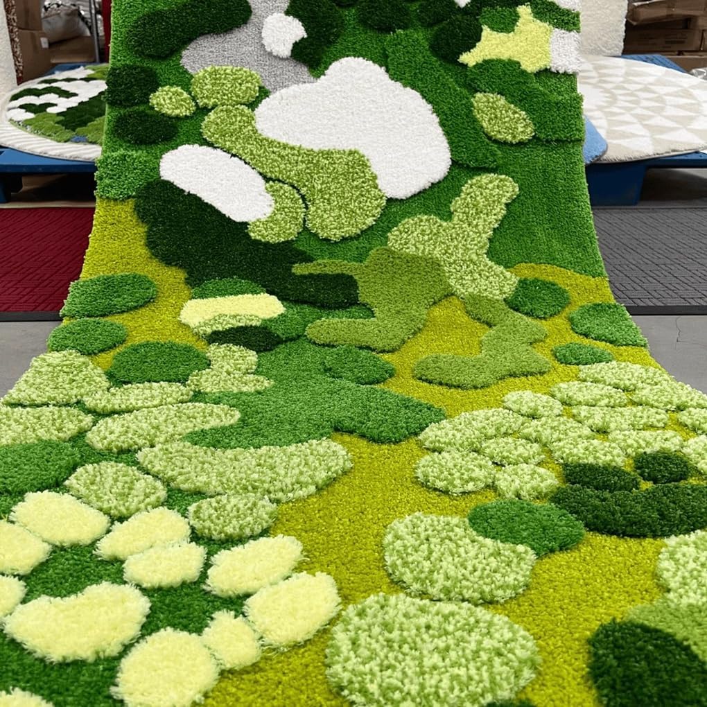 「Tuokus」モスラグ ラグマット 120×50cm 苔風デザイン 立体パイル 厚手 植毛ラグ 柔らかい ふわふわ 防音 TPR滑り止め付き 吸水性あり 床暖房対応 ベッドサイド 玄関 リビング 寝室用 洗濯可能 ZHRDTjia11B