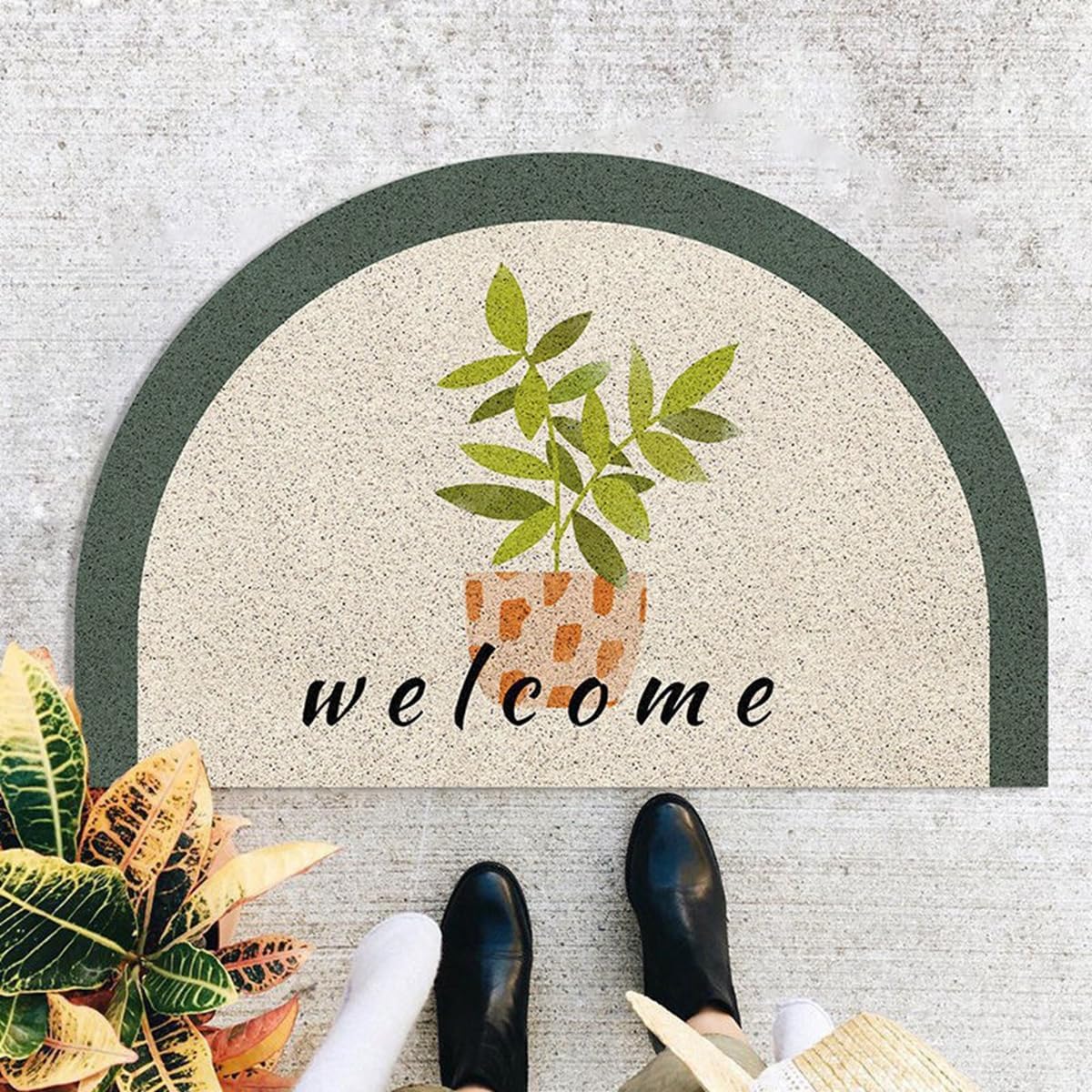 「Tuokus」玄関マット 60*40cm 室内 洗える 屋外 ドアマット 半円形 泥落としマット フロアマット タイルカーペット 床マット 屋外 滑り止め 耐磨耗性 速乾 吸水 洗える 店舗 飲食店 オフィス 事務所 TXGJ23