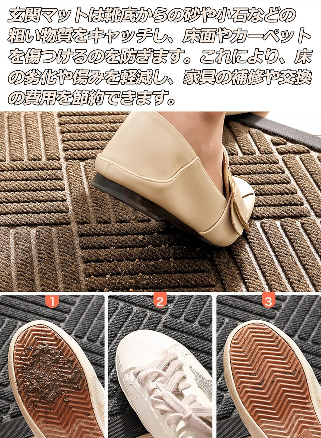 Tuokus 玄関マット 90×60cm ドアマット 泥落としマット フロアマット マット キッチンマット タイルカーペット 床マット 屋外 滑り止め 耐磨耗性 速乾 吸水 洗える 店舗 飲食店 オフィス 事務所 XGJ41