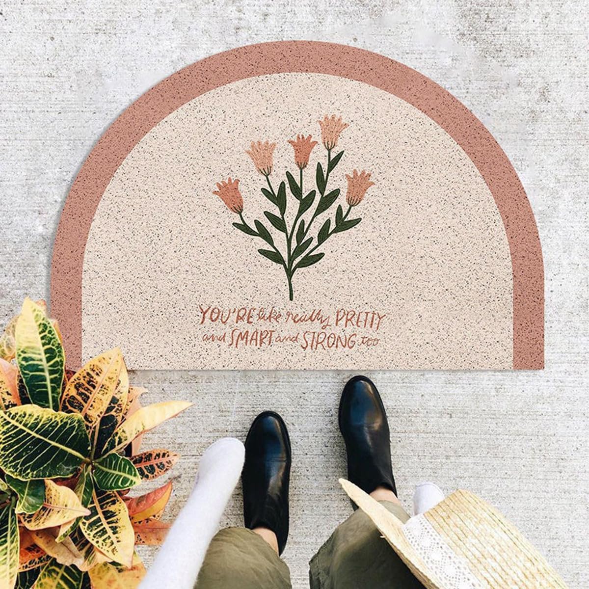 「Tuokus」玄関マット 60*40cm 室内 洗える 屋外 ドアマット 半円形 泥落としマット フロアマット タイルカーペット 床マット 屋外 滑り止め 耐磨耗性 速乾 吸水 洗える 店舗 飲食店 オフィス 事務所 TXGJ23