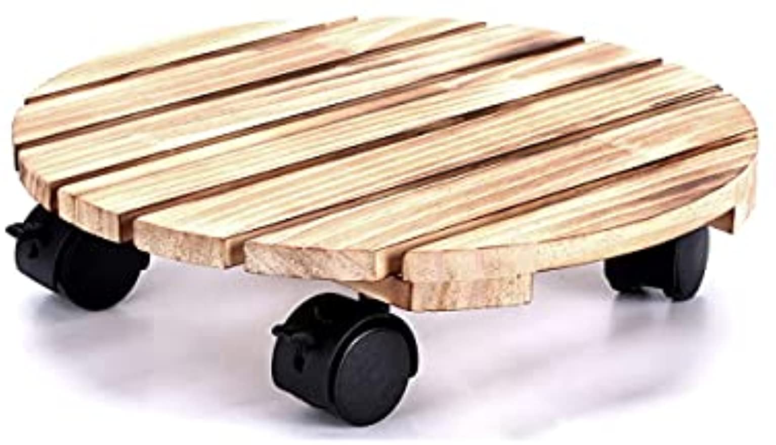 「Tuokus」植木鉢受け皿 植木鉢トレー 植木鉢台 鉢置台 1個セット 花台 木製 可動式 移動便利 床保護 丸い木 ウォールナット 丸い形直径25cm