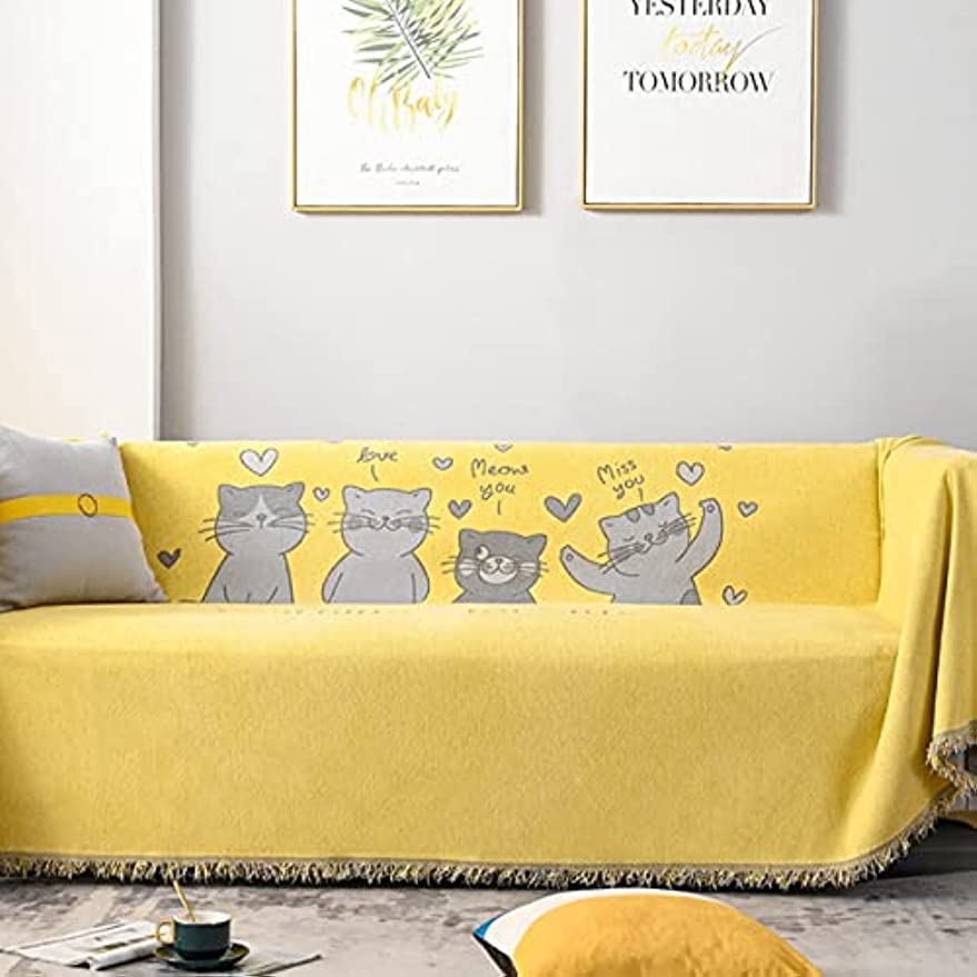 「Tuokus」ソファーカバー 2人掛け 3人掛け 肘付き ソファパッド ペットの引っかき傷防止 クッション ソファー スリップ 洗える 防塵 防汚 かわいい猫たち (180*130cm)