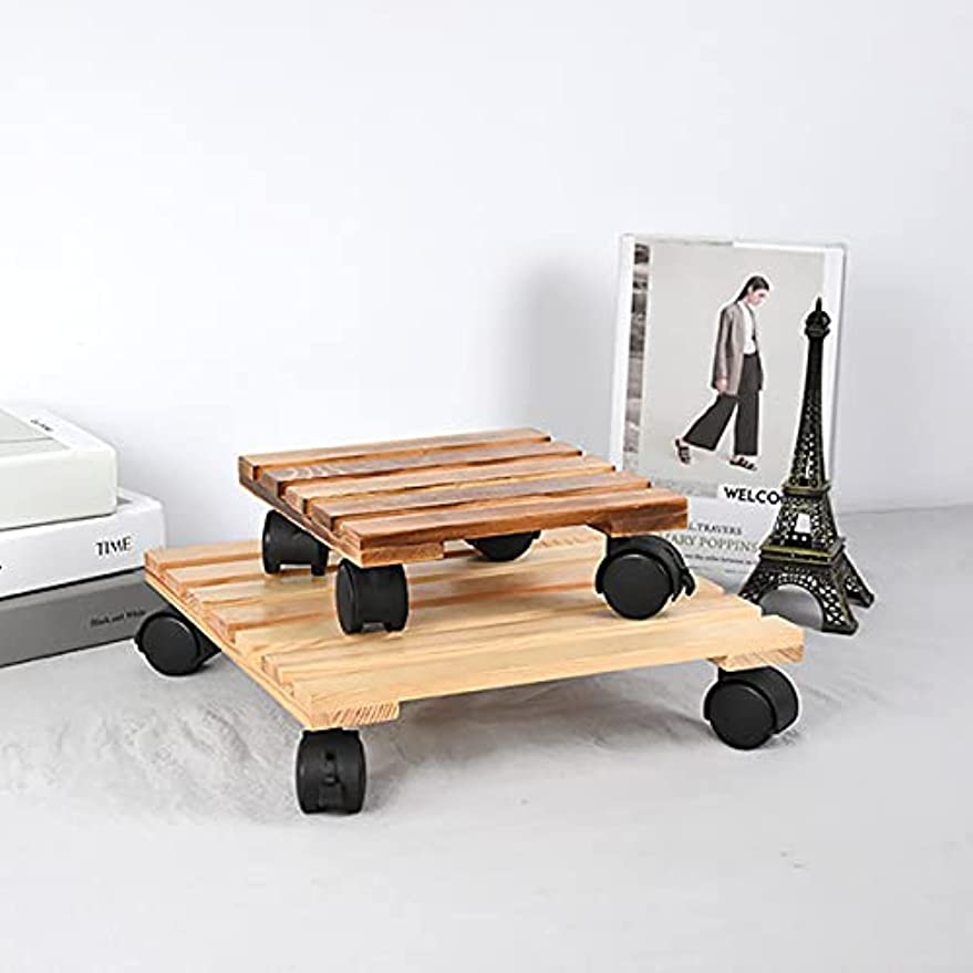 「Tuokus」植木鉢受け皿 植木鉢トレー 植木鉢台 鉢置台 1個セット 花台 木製 可動式 移動便利 床保護 丸い木 ウォールナット 丸い形直径25cm