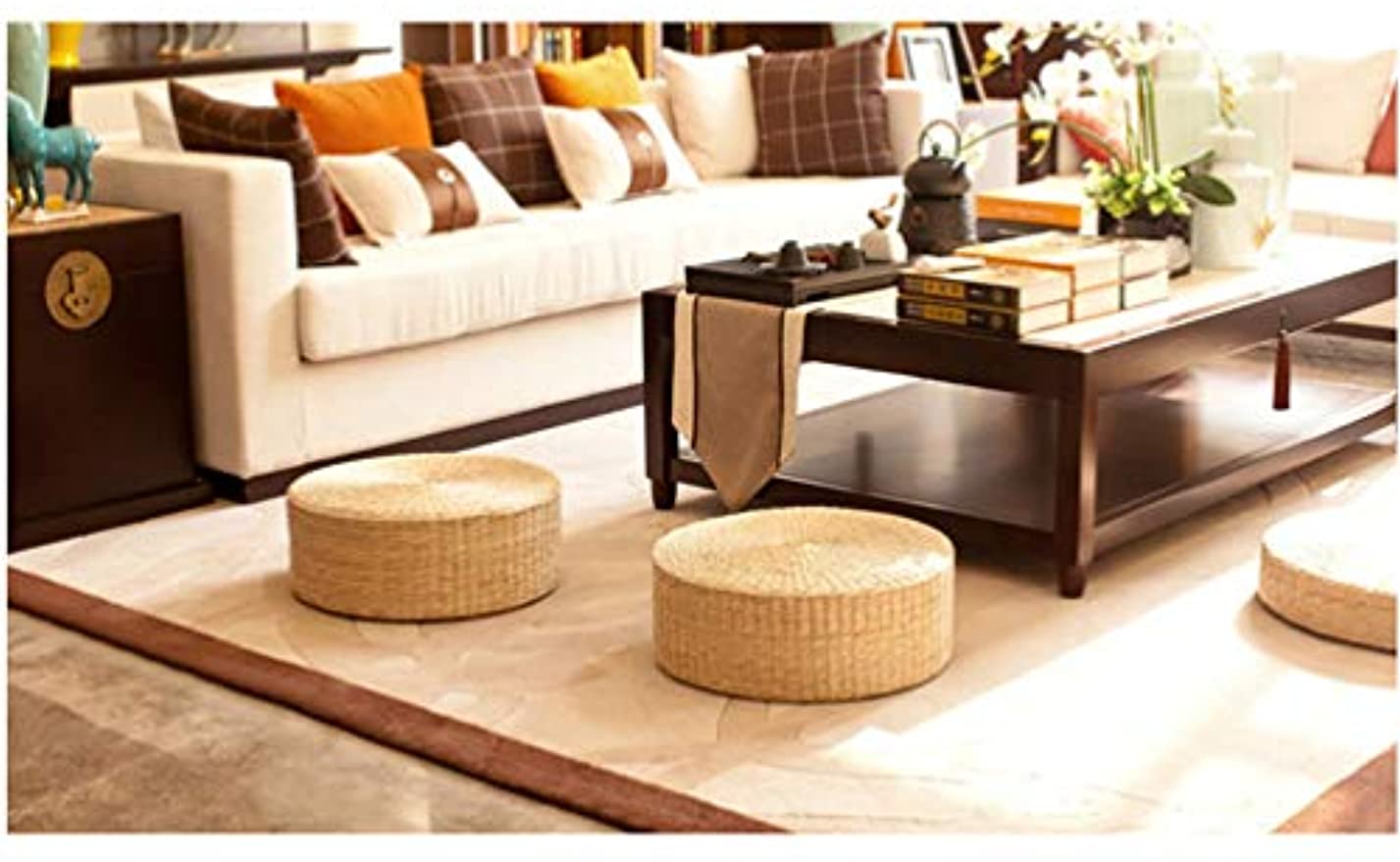 クッション インテリア 座席 座布団 クッション 手作り 円座 丸型 綿中身 低反発 通気 い草クッション 直径30cm*高さ10cm