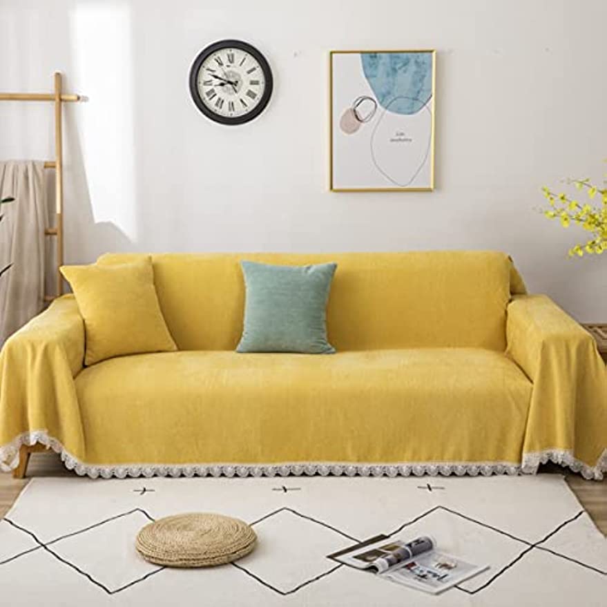 「Tuokus」ソファーカバー ソファパッド ソファカバー ペットの引っかき傷防止 クッション ソファー スリップ 洗える 防塵 肘付き 一人掛け 二人掛け 三人掛け(イエロー枕45*45cm)