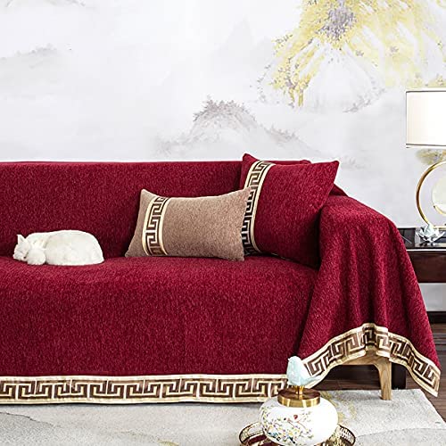 「Tuokus」ソファーカバー ソファパッド ソファカバー 和風 刺繍 涼しい クッション ソファー スリップ 防塵 洗える 子供 一人掛け 二人掛け 三人掛け ペットの引っかき傷防止(180*380cm)