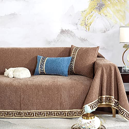 「Tuokus」ソファーカバー ソファパッド ソファカバー 和風 刺繍 涼しい クッション ソファー スリップ 防塵 洗える 子供 一人掛け 二人掛け 三人掛け ペットの引っかき傷防止(180*380cm)