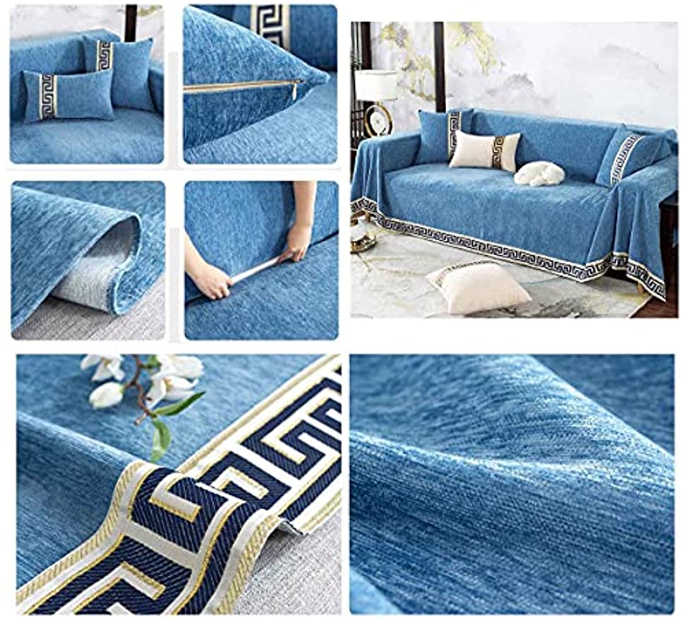 「Tuokus」ソファーカバー ソファパッド ソファカバー 和風 刺繍 涼しい クッション ソファー スリップ 防塵 洗える 子供 一人掛け 二人掛け 三人掛け ペットの引っかき傷防止(180*380cm)