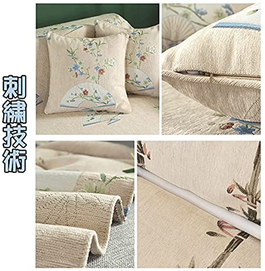 「Tuokus」ソファーカバー ソファパッド ソファカバー 和風 刺繍 涼しい クッション ソファー スリップ 防塵 洗える 子供 一人掛け 二人掛け 三人掛け 枕(30*50cm)