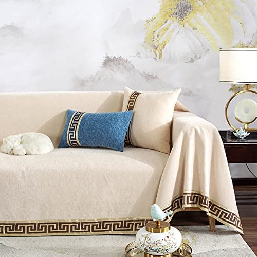 「Tuokus」ソファーカバー ソファパッド ソファカバー 和風 刺繍 涼しい クッション ソファー スリップ 防塵 洗える 子供 一人掛け 二人掛け 三人掛け ペットの引っかき傷防止(180*380cm)