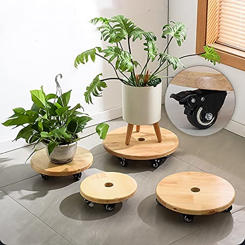 「Tuokus」植木鉢トレー 植木鉢台 鉢置台 植木鉢受け皿 1個セット 花台 木製 360°可動式 移動便利 床保護 丸い木 ナチュラルウッド 直径33cm