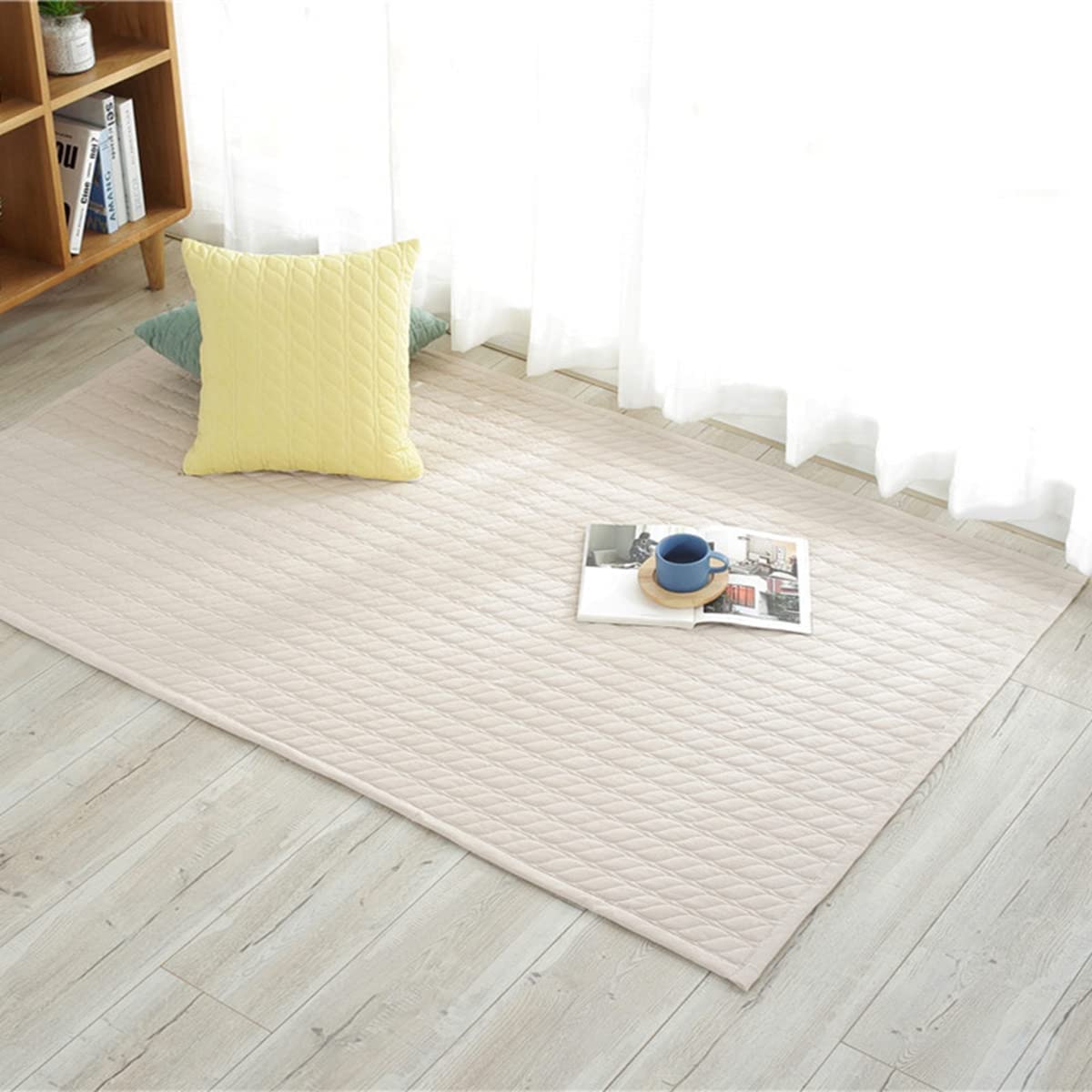 「Tuokus」カーペット コットン ラグ じゅうたん 洗える 綿100% ラグマット 防ダニ センターカーペット 無地 抗菌 消臭 シャギーラグ 滑り止め付き ふわふわ サラサラ ピクニックマット ホットカーペット対応 90*160cm