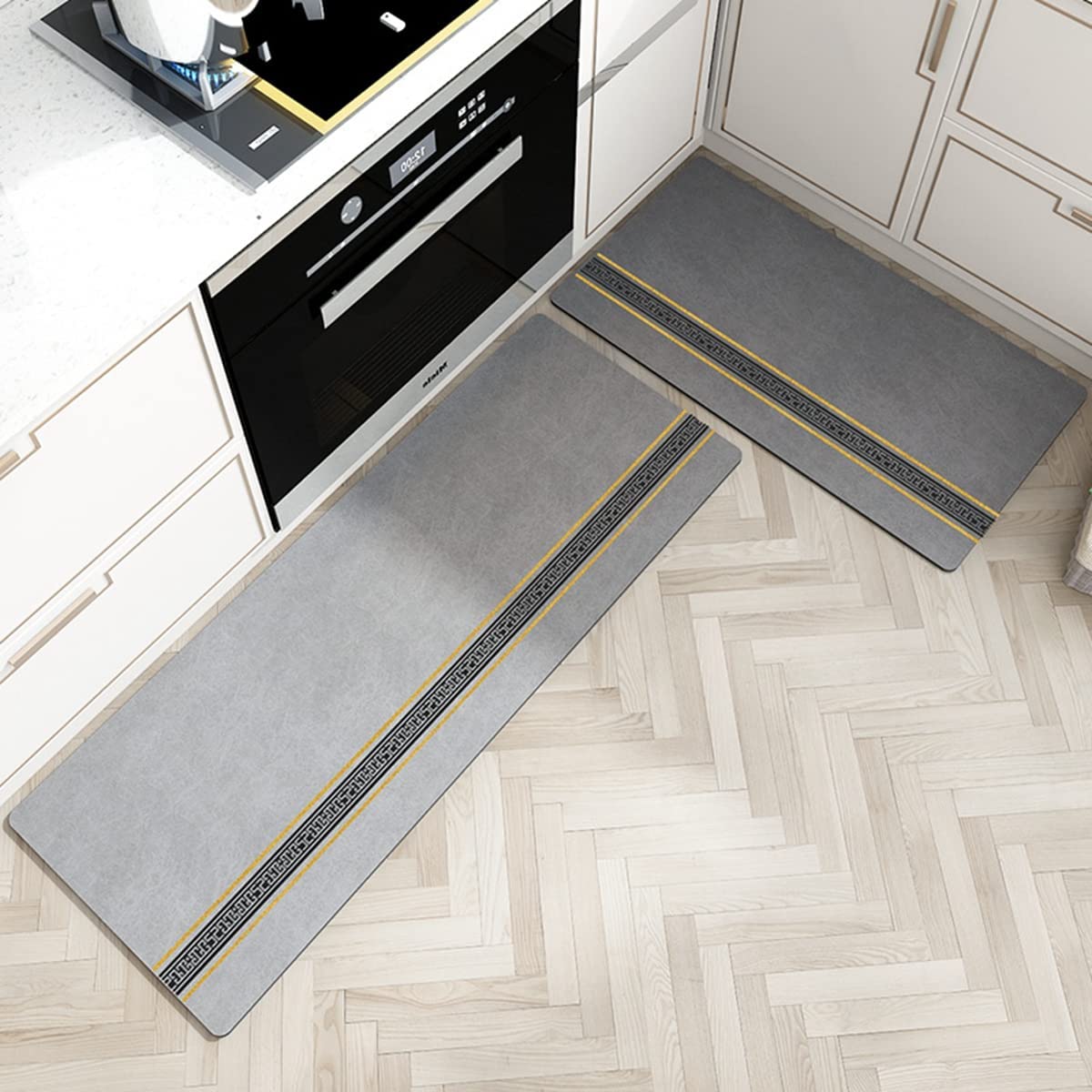 「Tuokus」キッチンマット 洗える 廊下マット PUレザー 台所マット 滑り止め付き 玄関マット カーペット ラグマット 厚手防音 掃除易い 抗菌防臭 吸水 厚手 長方形 (グレーA 45*80cm)