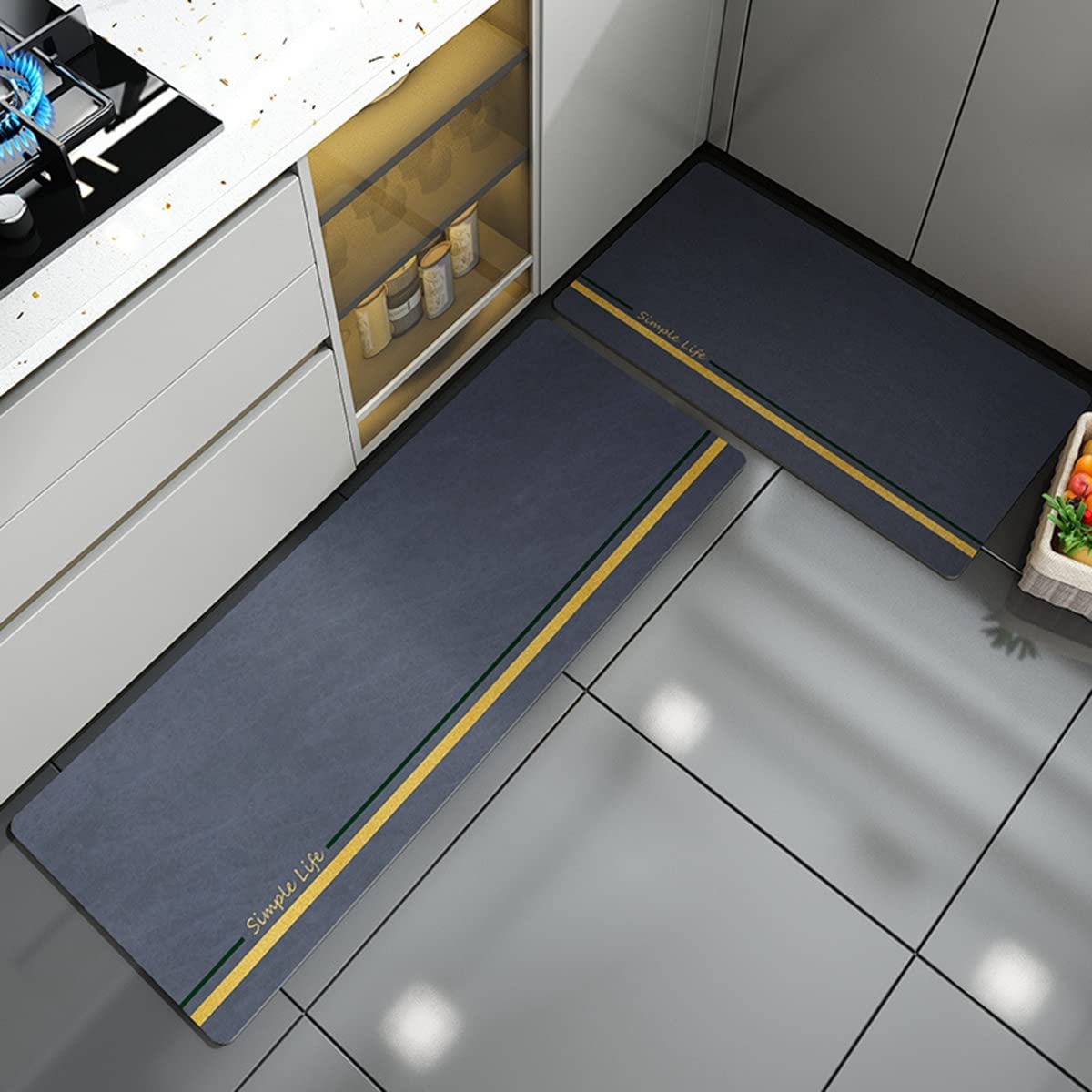 「Tuokus」キッチンマット 洗える 廊下マット PUレザー 台所マット 滑り止め付き 玄関マット カーペット ラグマット 厚手防音 掃除易い 抗菌防臭 吸水 厚手 長方形 (グレーA 45*80cm)