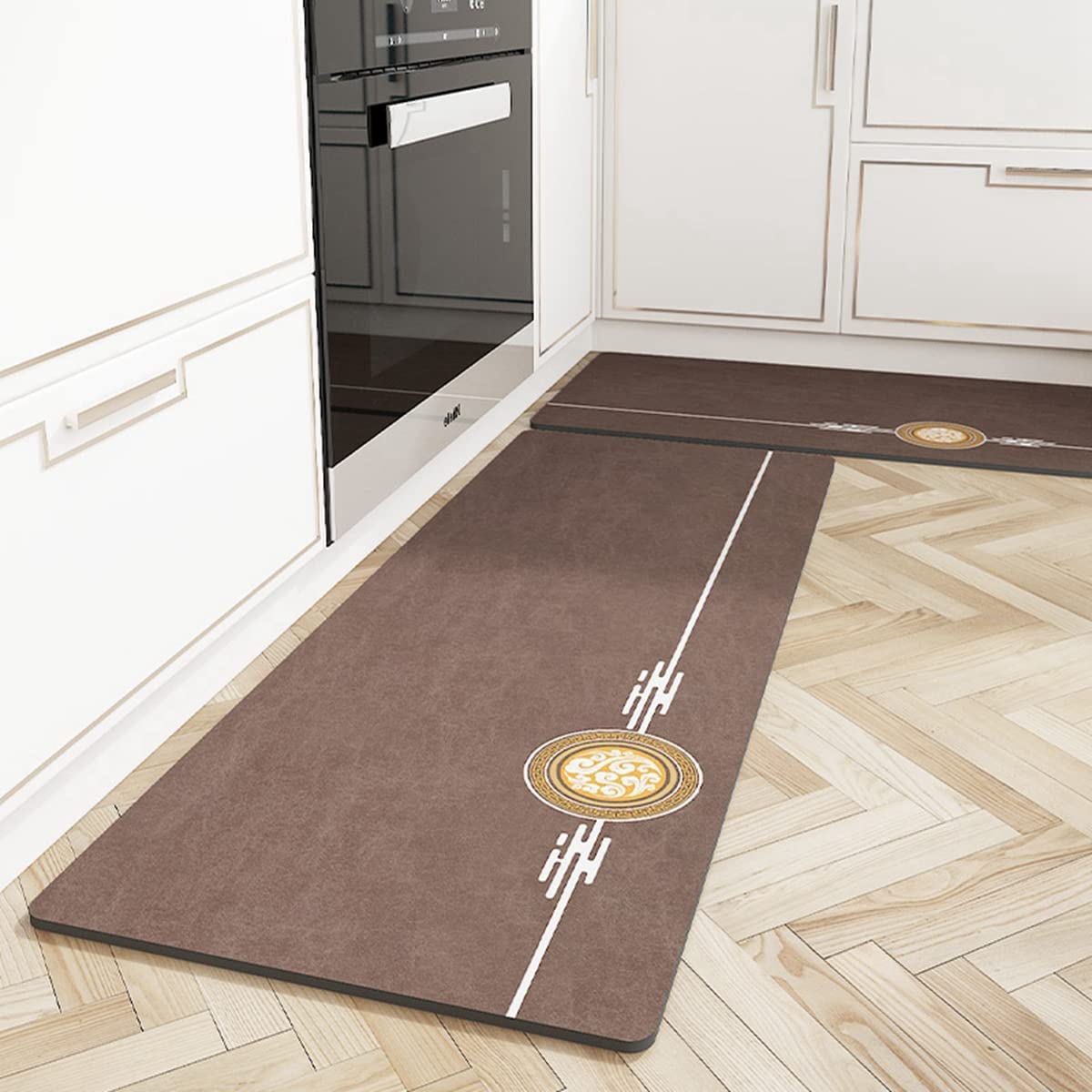 「Tuokus」キッチンマット 洗える PUレザー 廊下マット 台所マット 滑り止め付き 玄関マット カーペット ラグマット 厚手防音 掃除易い 抗菌防臭 吸水 厚手 長方形 (グレー 45*70cm)