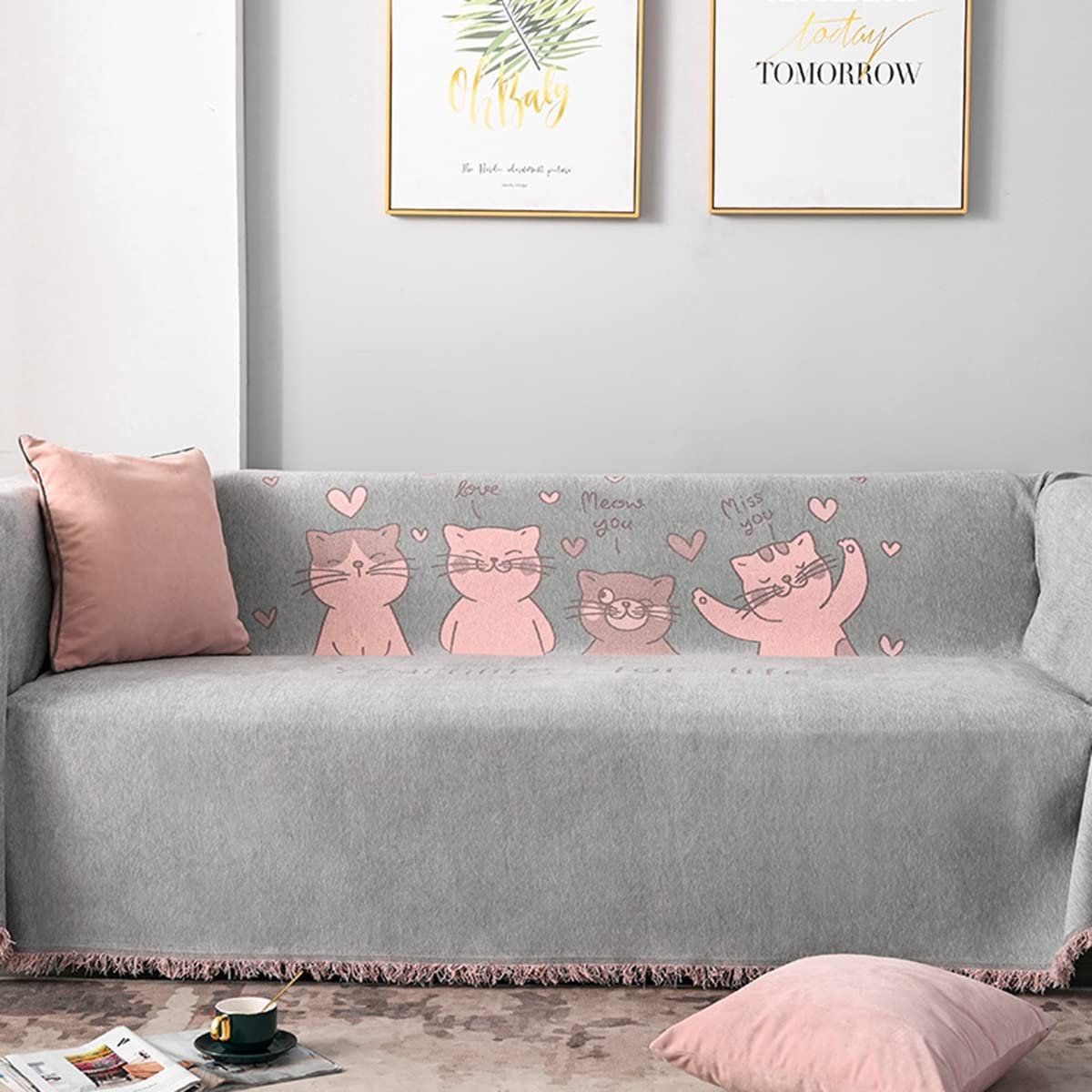 「Tuokus」ソファーカバー 2人掛け 3人掛け 肘付き ソファパッド ペットの引っかき傷防止 クッション ソファー スリップ 洗える 防塵 防汚 かわいい猫たち (180*130cm)