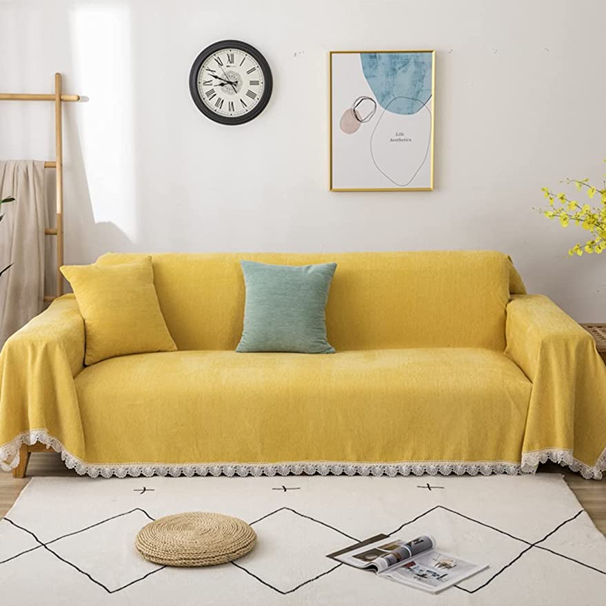 「Tuokus」ソファーカバー ソファパッド ソファカバー ペットの引っかき傷防止 クッション ソファー スリップ 洗える 防塵 肘付き 一人掛け 二人掛け 三人掛け(イエロー枕45*45cm)