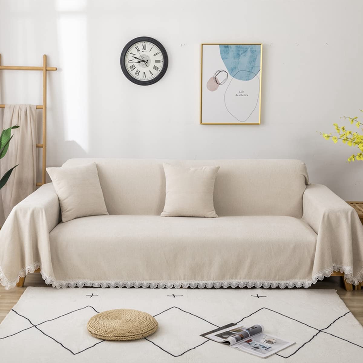 「Tuokus」ソファーカバー ソファパッド ソファカバー ペットの引っかき傷防止 クッション ソファー スリップ 洗える 防塵 肘付き 一人掛け 二人掛け 三人掛け(イエロー枕45*45cm)