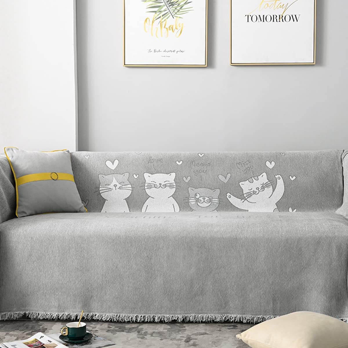 「Tuokus」ソファーカバー 2人掛け 3人掛け 肘付き ソファパッド ペットの引っかき傷防止 クッション ソファー スリップ 洗える 防塵 防汚 かわいい猫たち (180*130cm)