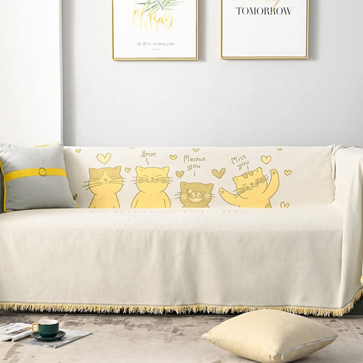 「Tuokus」ソファーカバー 2人掛け 3人掛け 肘付き ソファパッド ペットの引っかき傷防止 クッション ソファー スリップ 洗える 防塵 防汚 かわいい猫たち (180*130cm)