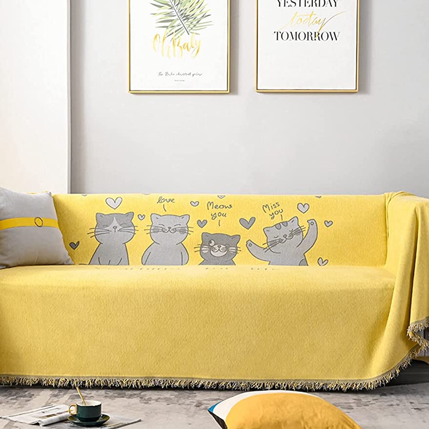 「Tuokus」ソファーカバー 2人掛け 3人掛け 肘付き ソファパッド ペットの引っかき傷防止 クッション ソファー スリップ 洗える 防塵 防汚 かわいい猫たち (180*130cm)