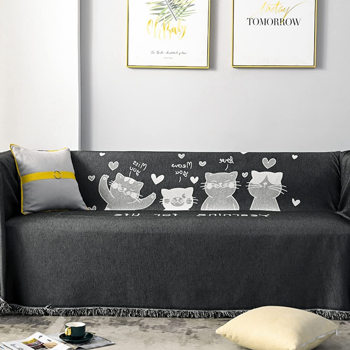 「Tuokus」ソファーカバー 2人掛け 3人掛け 肘付き ソファパッド ペットの引っかき傷防止 クッション ソファー スリップ 洗える 防塵 防汚 かわいい猫たち (180*130cm)