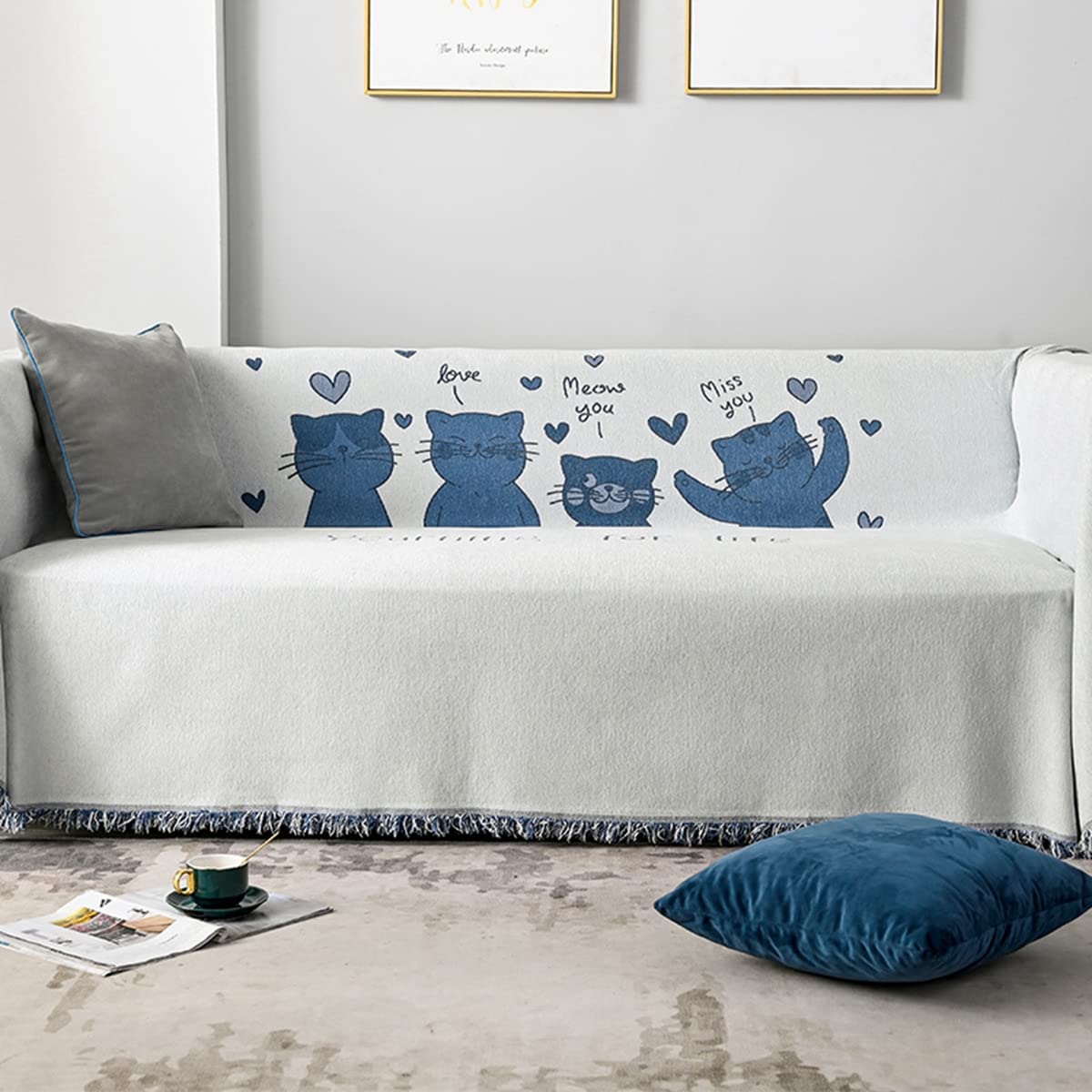 「Tuokus」ソファーカバー 2人掛け 3人掛け 肘付き ソファパッド ペットの引っかき傷防止 クッション ソファー スリップ 洗える 防塵 防汚 かわいい猫たち (180*130cm)