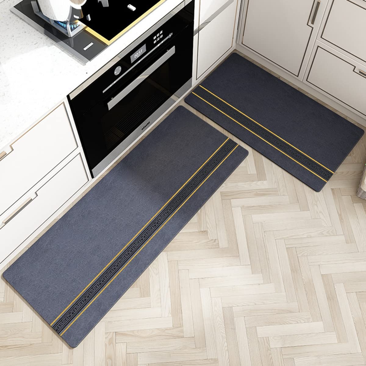 「Tuokus」キッチンマット 洗える 廊下マット PUレザー 台所マット 滑り止め付き 玄関マット カーペット ラグマット 厚手防音 掃除易い 抗菌防臭 吸水 厚手 長方形 (グレーA 45*80cm)