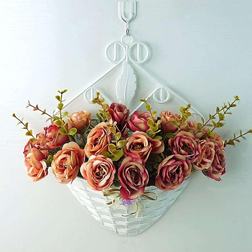 造花 バラ 手作りフラワー 30*35cm 花瓶付 壁掛け 観葉植物 きれい 薔薇 バラの造花 壁掛フラワー セット お祝いに 結婚式 リビング 玄関やトイレ 飾り付けに 母の日 プレゼント