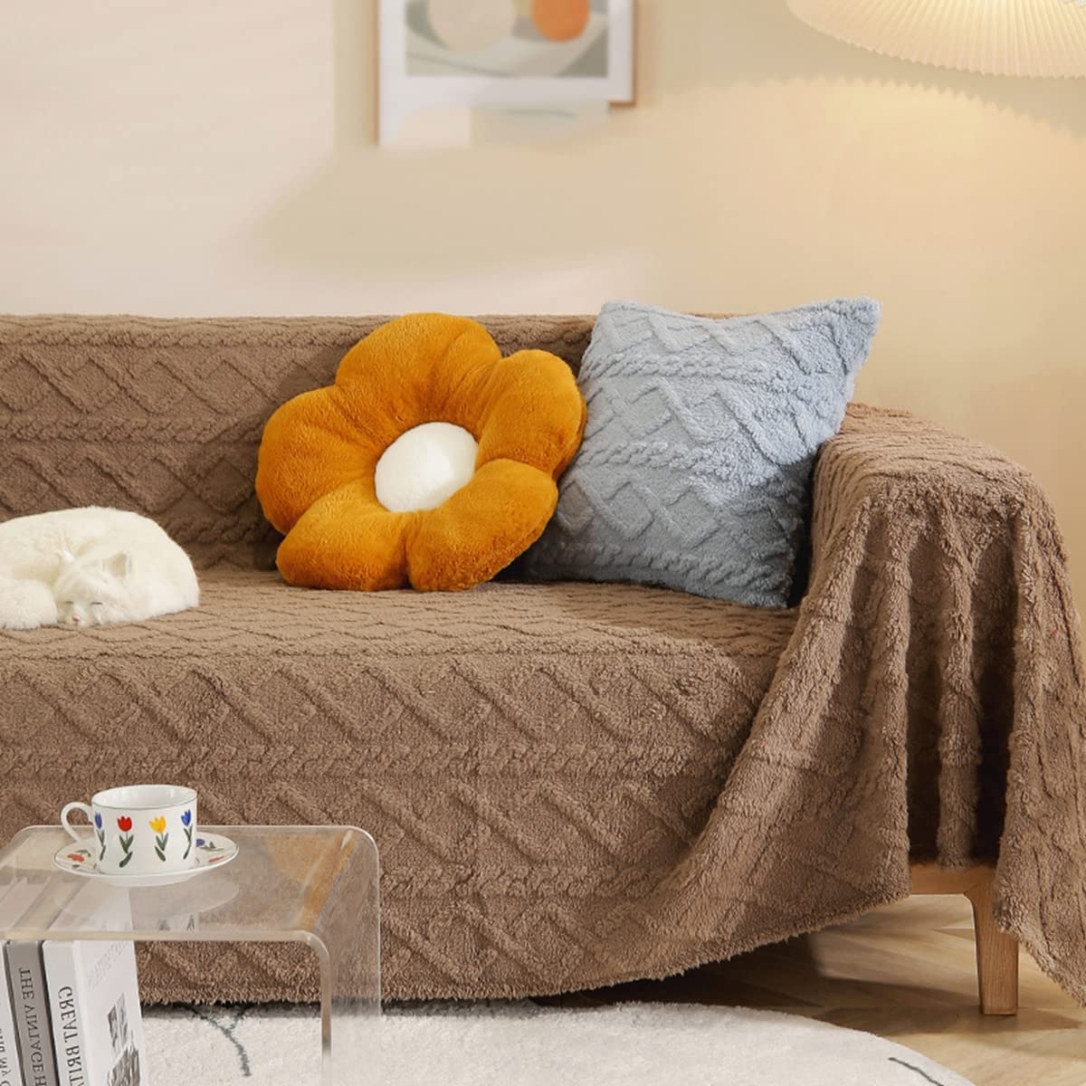 「Tuokus」ソファーカバー 肘付き 柔らかく 2人掛け 3人掛け 4人掛け ふわふわ ソファパッド クッション ソファー スリップ 洗える 防塵 冬用(45*45cm)