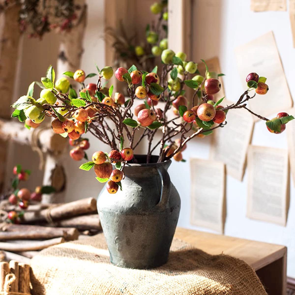 「Tuokus」人工観葉植物 造花 りんご アップル 手作り フラワーアレンジメント 枯れない花 フェイクグリーン インテリア おしゃれ グリーン デコレーション 枯れない 本物 FZHj07癒しの 1つ:30*60cm(約)