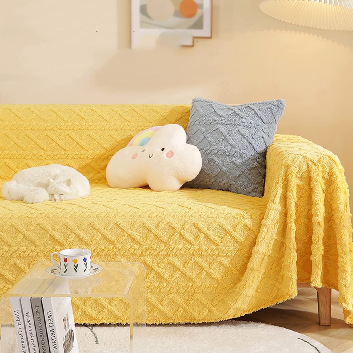 「Tuokus」ソファーカバー 肘付き 柔らかく 2人掛け 3人掛け 4人掛け ふわふわ ソファパッド クッション ソファー スリップ 洗える 防塵 冬用(45*45cm)