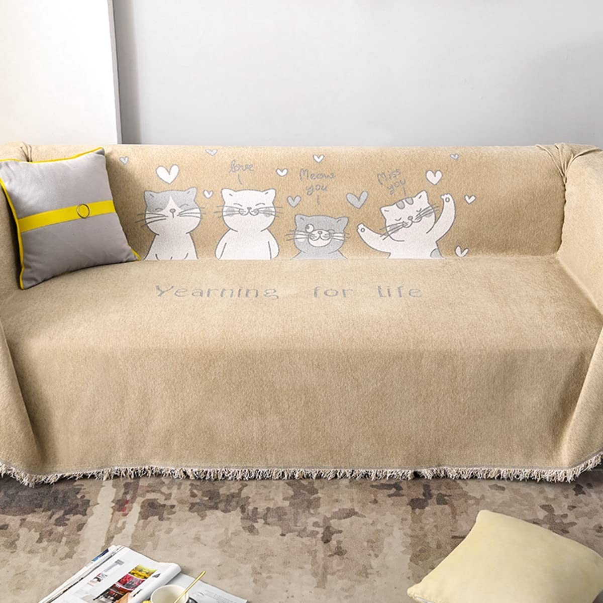 「Tuokus」ソファーカバー 2人掛け 3人掛け 肘付き ソファパッド ペットの引っかき傷防止 クッション ソファー スリップ 洗える 防塵 防汚 かわいい猫たち (180*130cm)