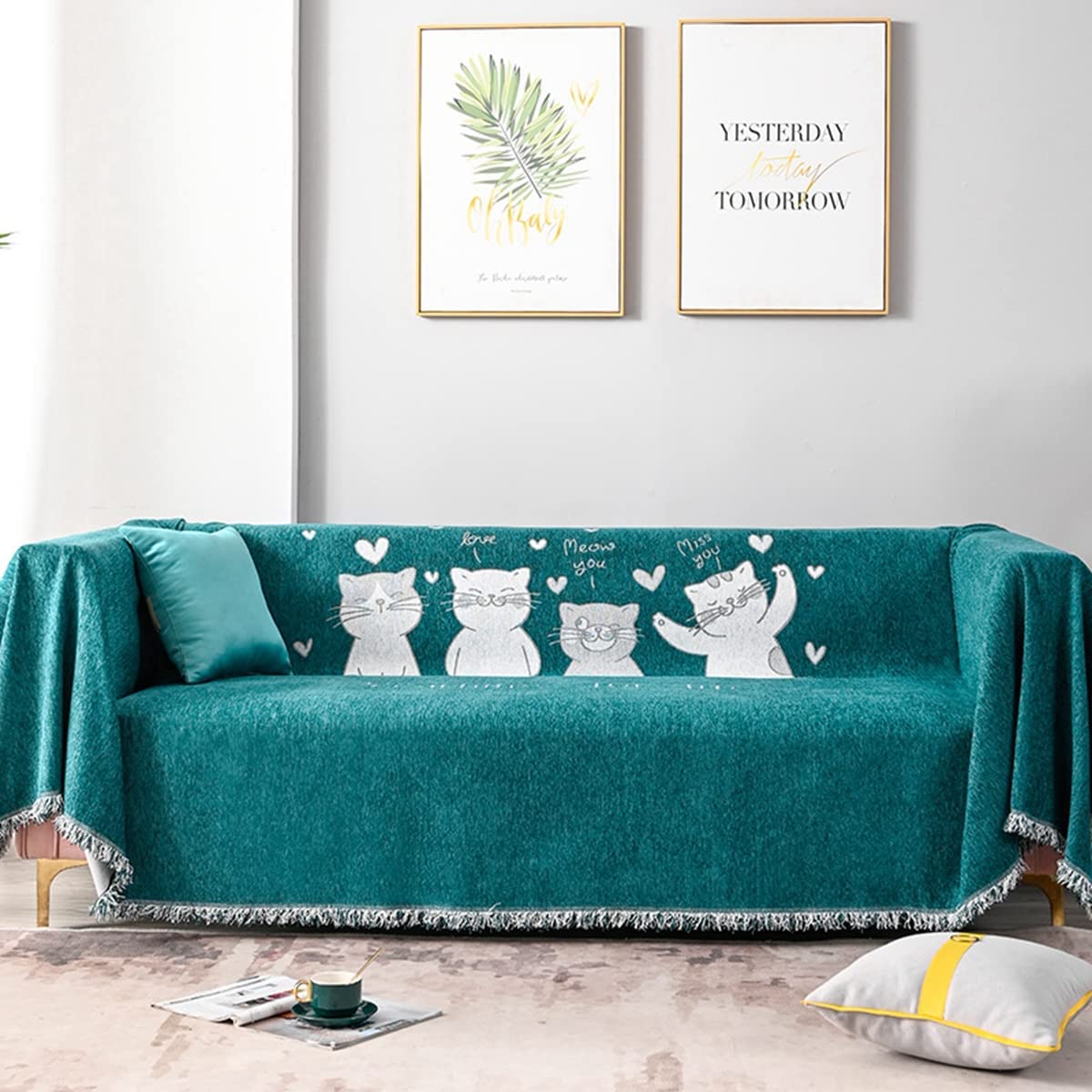 「Tuokus」ソファーカバー 2人掛け 3人掛け 肘付き ソファパッド ペットの引っかき傷防止 クッション ソファー スリップ 洗える 防塵 防汚 かわいい猫たち (180*130cm)