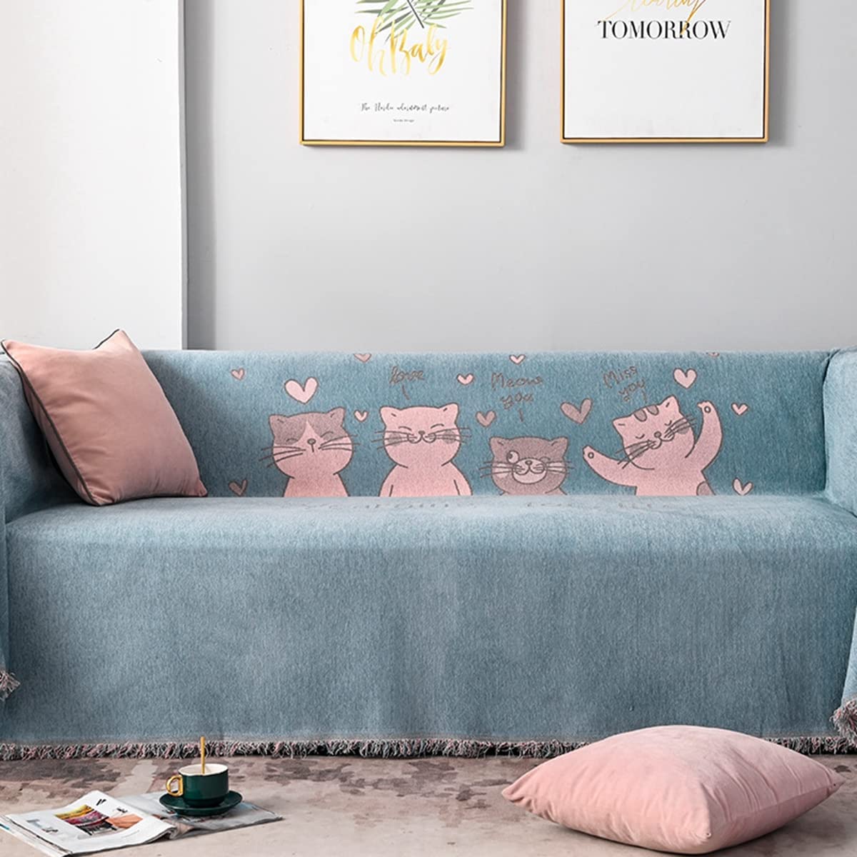 「Tuokus」ソファーカバー 2人掛け 3人掛け 肘付き ソファパッド ペットの引っかき傷防止 クッション ソファー スリップ 洗える 防塵 防汚 かわいい猫たち (180*130cm)