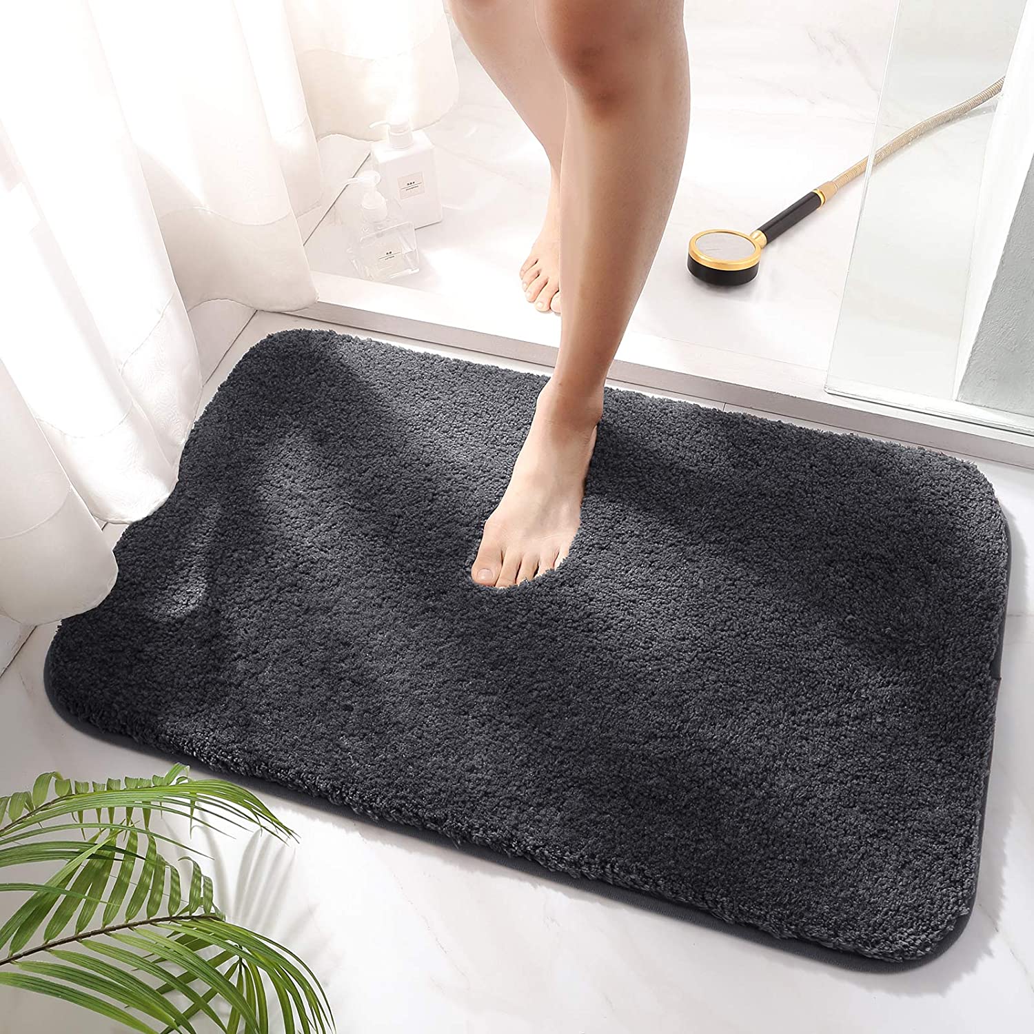 バスマット 足ふきマット お風呂マット 滑り止め 吸水性・速乾性 ソフトタッチ 抗菌 防臭 丸洗い 厚手 ふわふわ 風呂 浴室 台所 洗面台(グレー、40×60)
