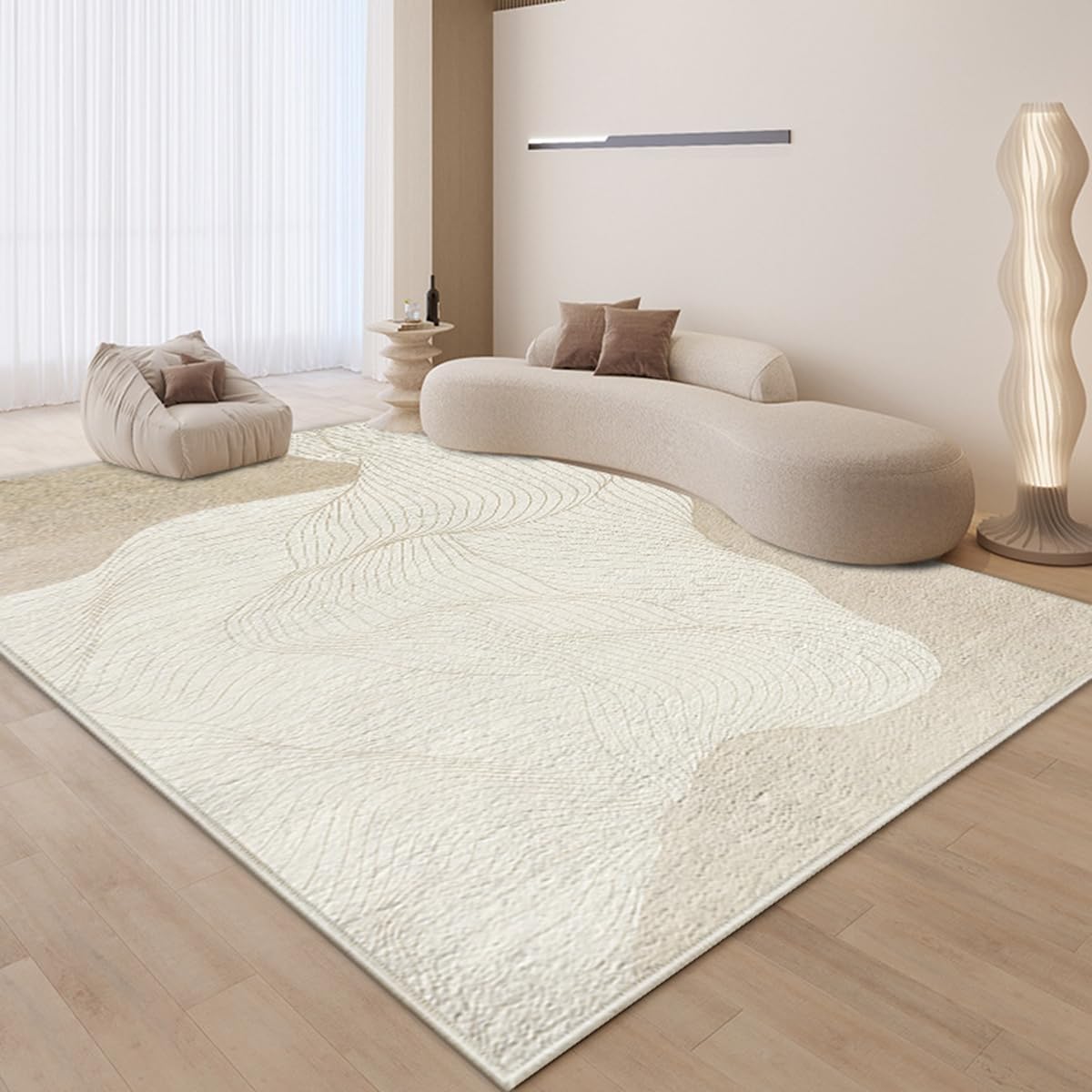 絨毯　カーペット　外国産　 ベージュ×白　　227cm×156cm Tuokus」カーペット ラグマット ラグ 滑り止め付き センターカーペット